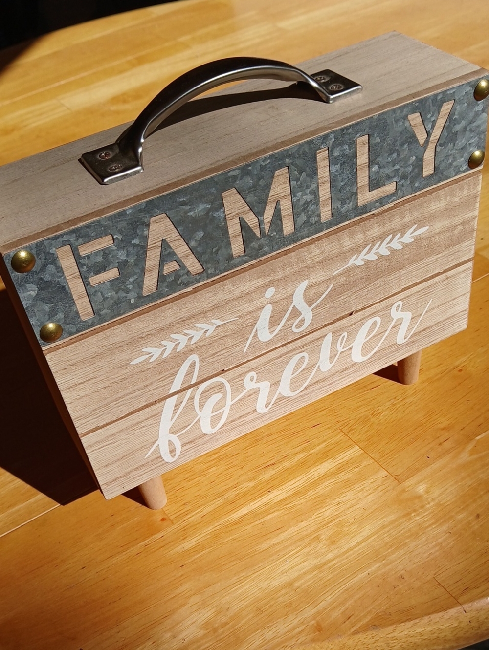 Wooden 'Family is Forever' Decorative Storage Box - Natural Wood